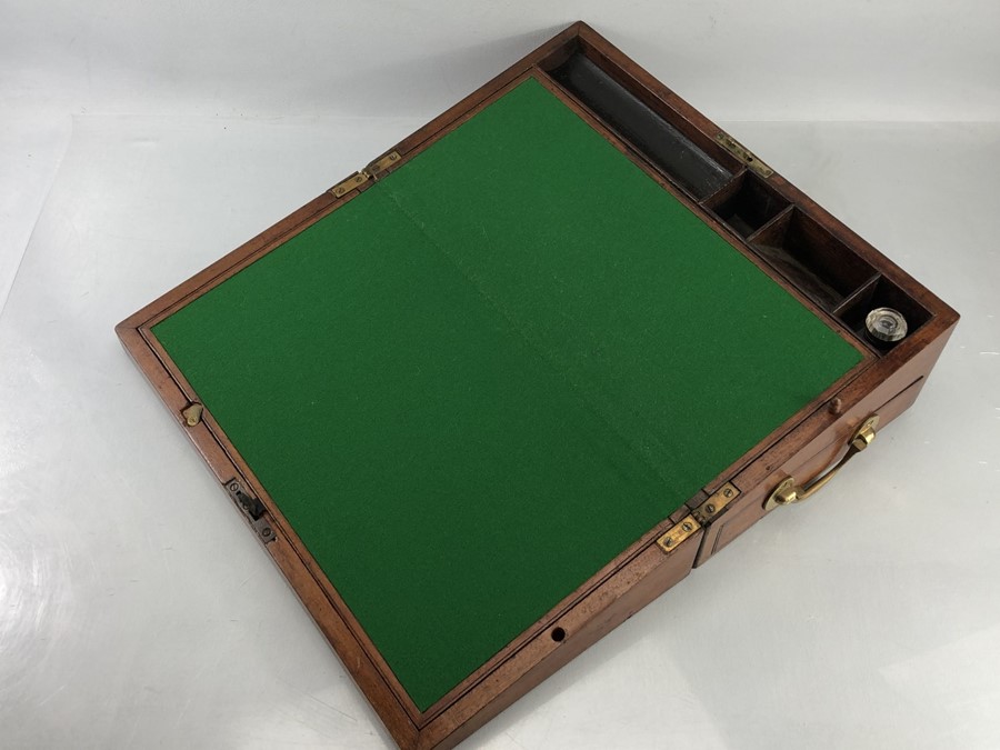 Large mahogany writing slope with brass fittings and glass inkwell, approx dimensions when closed: - Image 14 of 14
