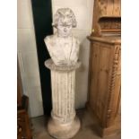 Tall garden statue of a bust of a man on a pedestal base, approx 126cm tall