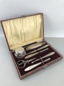 Art deco style boxed silver manicure set, hallmarked Birmingham 1948, by Kemp Brothers of Bristol (