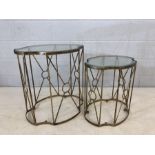 Nest of two gilt metal framed side tables with glass tops, the larger approx 58cm x 46cm x 61cm