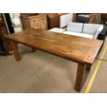 Large modern oak dining table with breadboard ends, approx 210cm x 90cm x 77cm tall