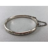 Childs Silver hallmarked engraved Baptismal bangle with safety chain hallmarked Chester by maker