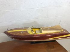 Ornamental model of a Riva-style speedboat on stand, approx 91cm in length