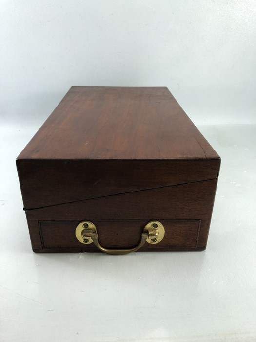 Large mahogany writing slope with brass fittings and glass inkwell, approx dimensions when closed: - Image 9 of 14