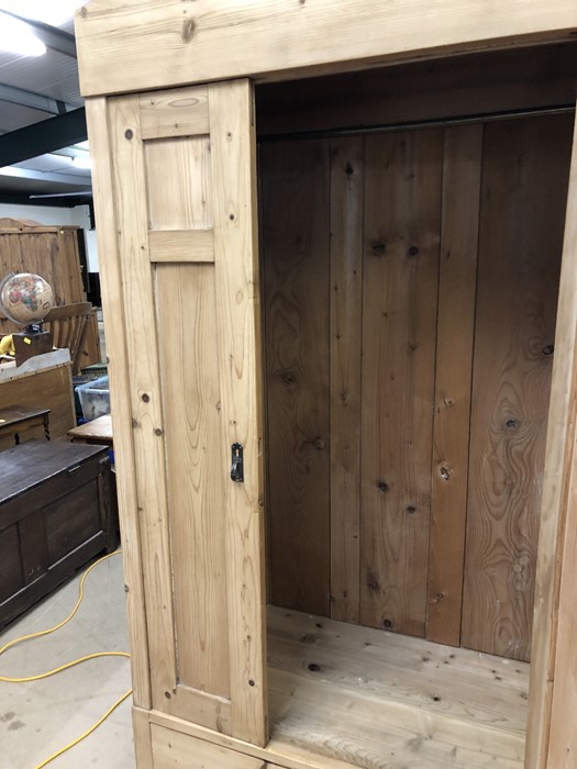 Large pine wardrobe with hanging and shelving space and two drawers to base, approx 140cm wide x - Image 7 of 8