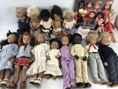 Large collection of Sasha dolls in a range of sizes from approx 41cm to 29cm in height, male and