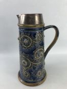 A large Doulton Lambeth stoneware jug, with hallmarked silver collar. Impressed mark to base Doulton