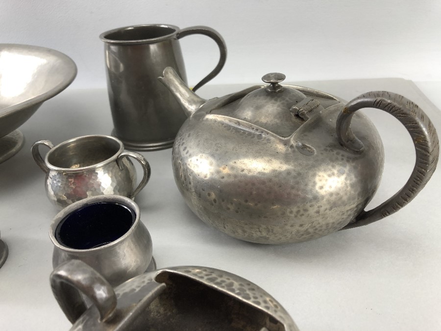 Collection of Tudric Pewter all stamped to include teapot pedestal bowl, tankard etc - Image 2 of 9