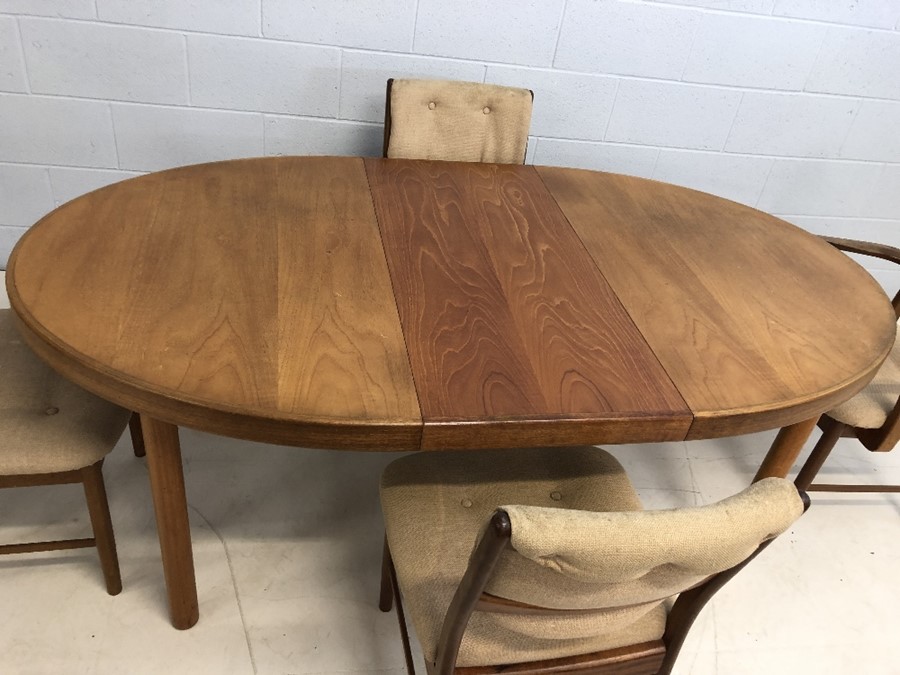 Mid Century oval extending dining table with four chairs (one carver). Approx dimensions fully - Image 2 of 6
