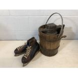 Vintage style interiors items to include a pair of ice skates by CCM and a Swedish ice cream maker