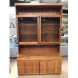 Mid Century McIntosh tall sideboard /lounge unit with two drawers and cupboards under and glass