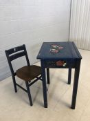 Hand-painted vintage child's desk in blue with floral design