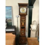 'The Chartwell' modern grandfather clock by Comitti of London, with inlaid Walnut case of floral and