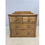 Small antique pine chest of four drawers with upstand, approx 90cm x 46cm x 85cm