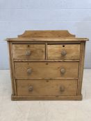 Small antique pine chest of four drawers with upstand, approx 90cm x 46cm x 85cm