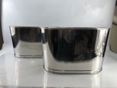 Pair of large Champagne buckets with engraved details to sides. One side engraved with a quote