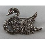 Silver swan brooch set with marcasite's