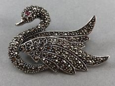 Silver swan brooch set with marcasite's