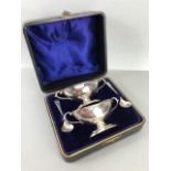 Edwardian Silver hallmarked salts with spoons in Purple velvet lined presentation case