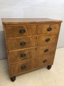 Five drawer secretaire on turned feet with red leather desk inlay