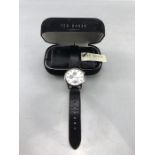 Unworn Ted Baker designer watch in original box with travel bag and leather strap