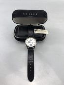 Unworn Ted Baker designer watch in original box with travel bag and leather strap