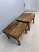 Pair of Mexican pine square coffee tables, approx 62cm x 62cm x 48cm