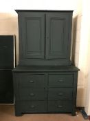 Painted vintage kitchen cupboard with cupboard over and six drawers under (A/F), approx 114cm x 67cm