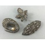 Three vintage Marcasite brooches to include Maple Leaf London 1960, Oval form set with Cultured