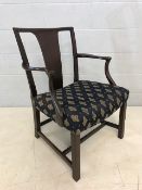 Georgian mahogany elbow chair, professionally re-upholstered with makers mark 'WH'