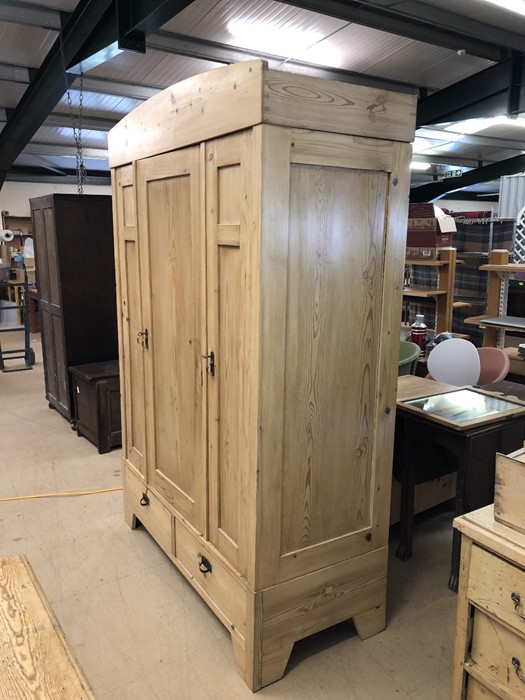 Large pine wardrobe with hanging and shelving space and two drawers to base, approx 140cm wide x - Image 3 of 8