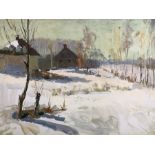 VILEN MUHARKIN (b.1925), Oil on board, 'Old Village, Ukraine', approx 35cm x 25.5cm