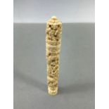 19th Century carved ivory needle holder, approx 19cm in length