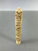 19th Century carved ivory needle holder, approx 19cm in length