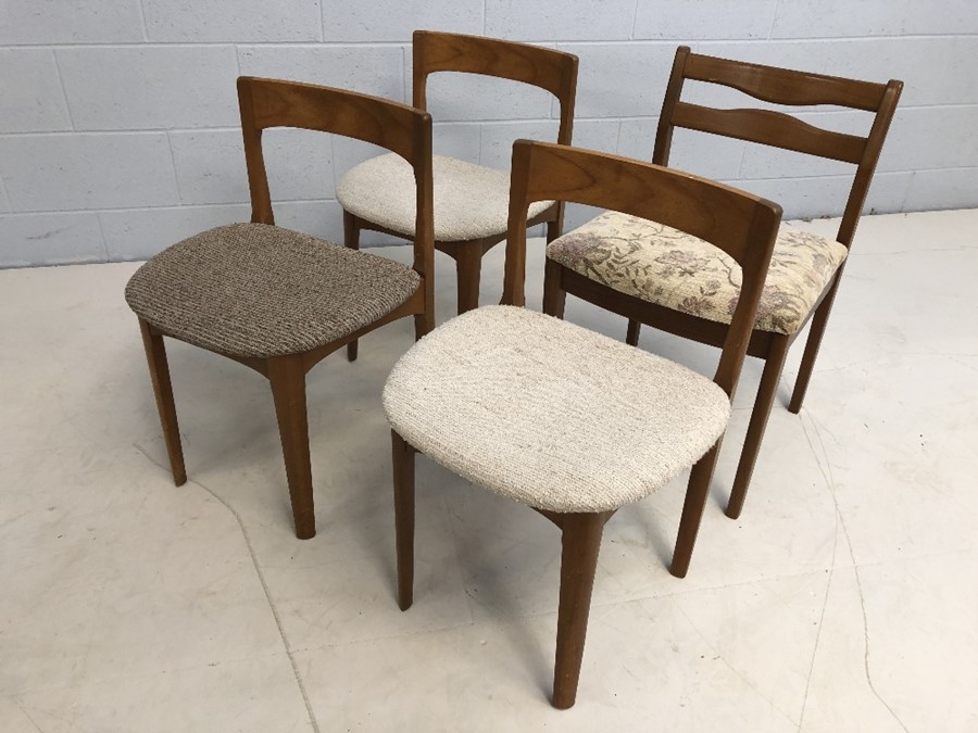 Four Mid Century low-backed chairs (two matching) with padded seats