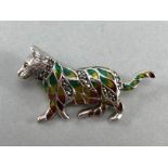 Silver and plique a jour cat brooch