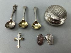 Collection of Silver items to include hallmarked Spoons and a Hallmarked silver pill box etc.....