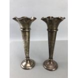 Pair of Hallmarked Silver candlesticks with fluted necks, initialled on weighted bases approx 19.5cm