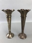 Pair of Hallmarked Silver candlesticks with fluted necks, initialled on weighted bases approx 19.5cm