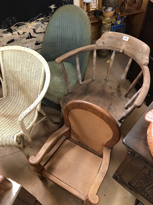 Collection of vintage chairs to include Lloyd Loom style nursing chair with sprung feet, Windsor - Image 5 of 7