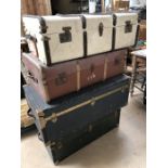 Collection of four large vintage cases and bound trunks