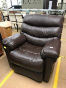 Single brown leather recliner armchair