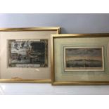 Two framed lithographs of the City of Boston, View of the Attack of Bunkers Hill with the burning of