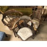 Collection of the three chairs to include smokers elbow chair, Edwardian inlaid chair and a