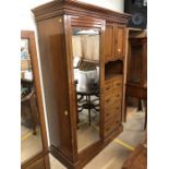 Victorian Gentleman's wardrobe with hanging rail, five drawers and cupboard with internal shelf