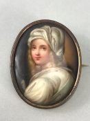 Portrait Miniature of an English Girl in Gold coloured frame approx 5.1 x 4.1cm