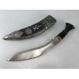 Nepalese Gurkha presentation Kukri with horn hilt, brass pommel, complete with companion knife and