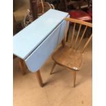 Mid Century blue-topped kitchen table and single stick back chair in the Ercol style