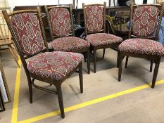 Four dining chairs with turned detailing and upholstered seats