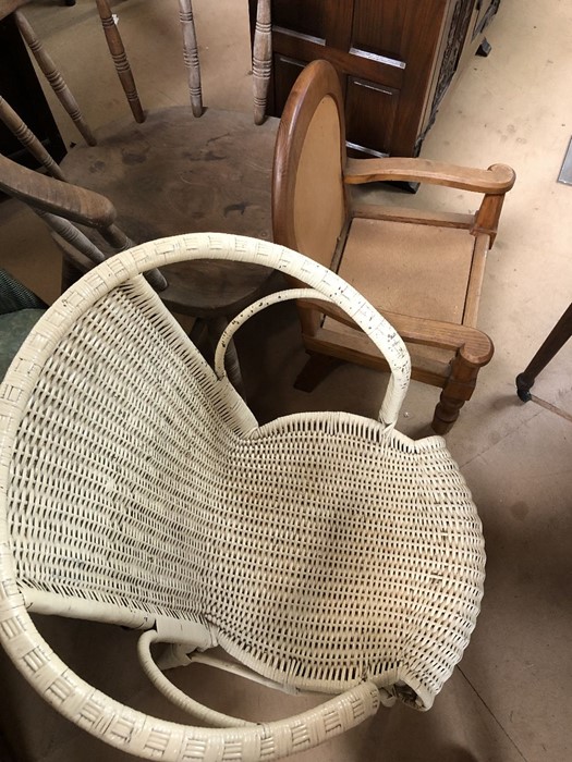 Collection of vintage chairs to include Lloyd Loom style nursing chair with sprung feet, Windsor - Image 4 of 7